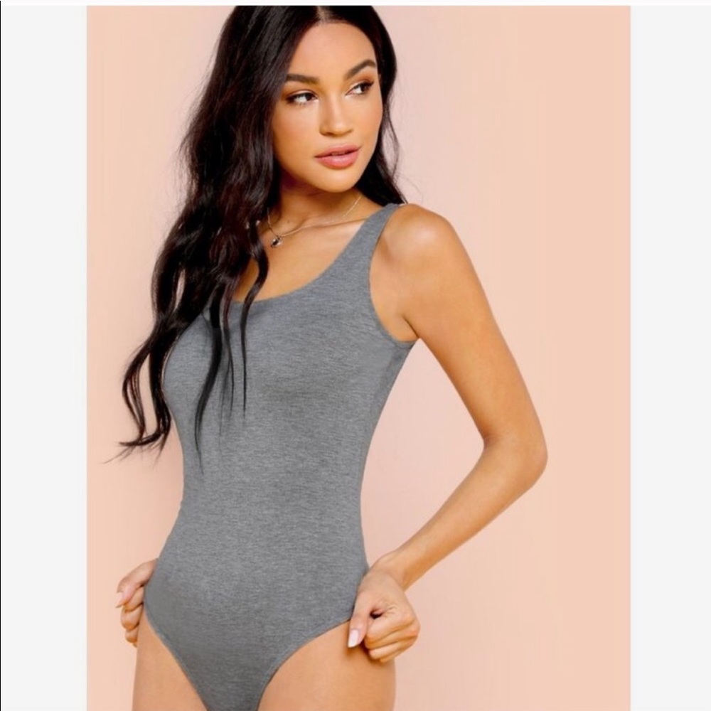 GRAY THONG RACERBACK BODYSUIT